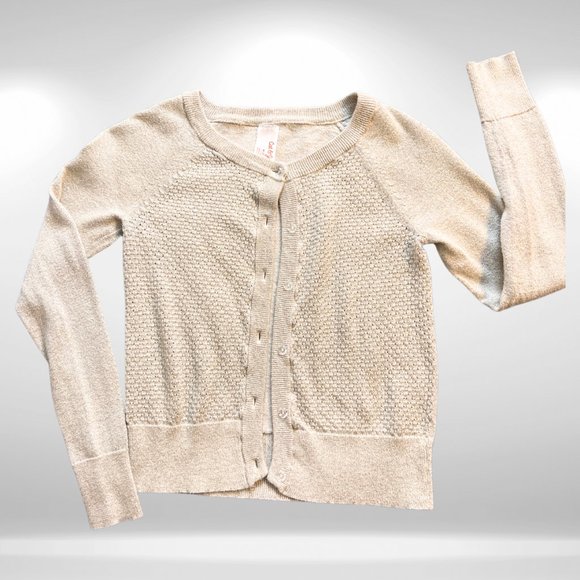 Cat & Jack Oatmeal and Gold Glitter Button Up Cardigan - Clear Buttons - Picture 2 of 5